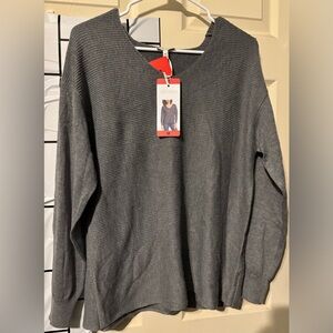 Gray V-Neck Sweater Ella Moss